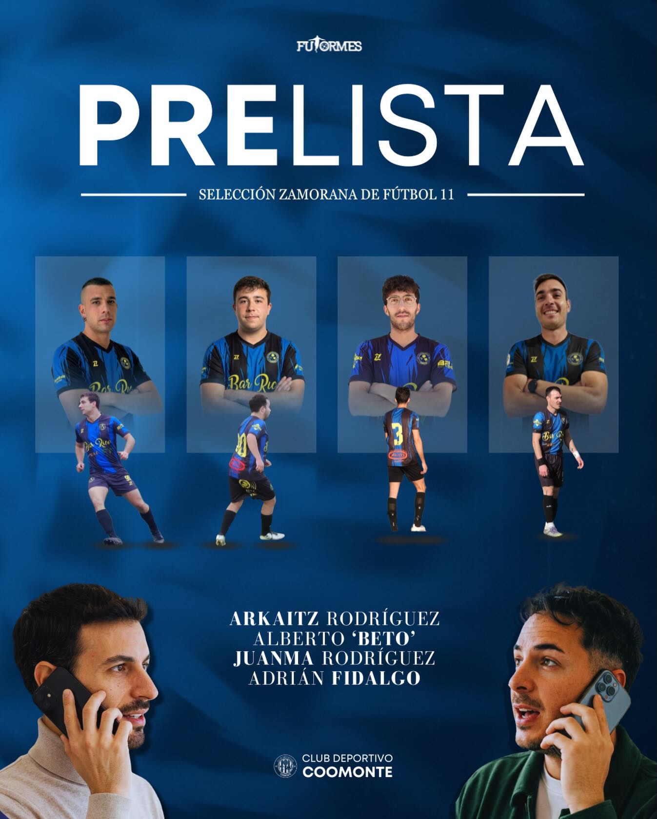 PRELISTA |
4 hombres de los nuestros, han sido pre-seleccionados por la @futormes_zamora que se jugará el 23 de abril en Manganeses de la Lampreana.
➡️ Arkaitz Rodríguez Martínez. “Arka”
➡️ Alberto Álvarez Gutiérrez. “Beto”
➡️ Juan Manuel Rodríguez Calvo. “Juanma”
➡️ Adrián Fidalgo Caballero. “Fidalgo”
¡Enhorabuena guerreros! 🖤💙
#poryparaelpueblo | #cdcoomonte | #futormeszamora