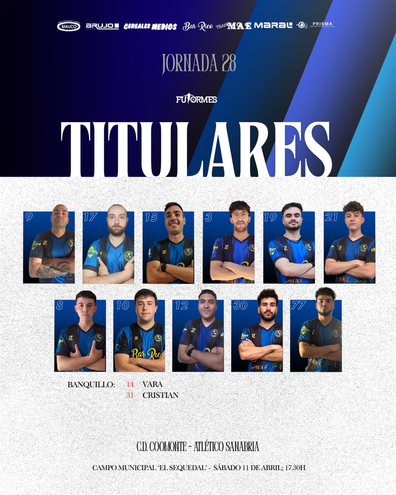 XI INICIAL | 

13 disponibles, 13 de campo, sin portero y a por todas. 

¡1, 2, 3, Coomonte, Coomonte, Coomonte! 🖤💙 

#poryparaelpueblo | #cdcoomonte | #futormeszamora