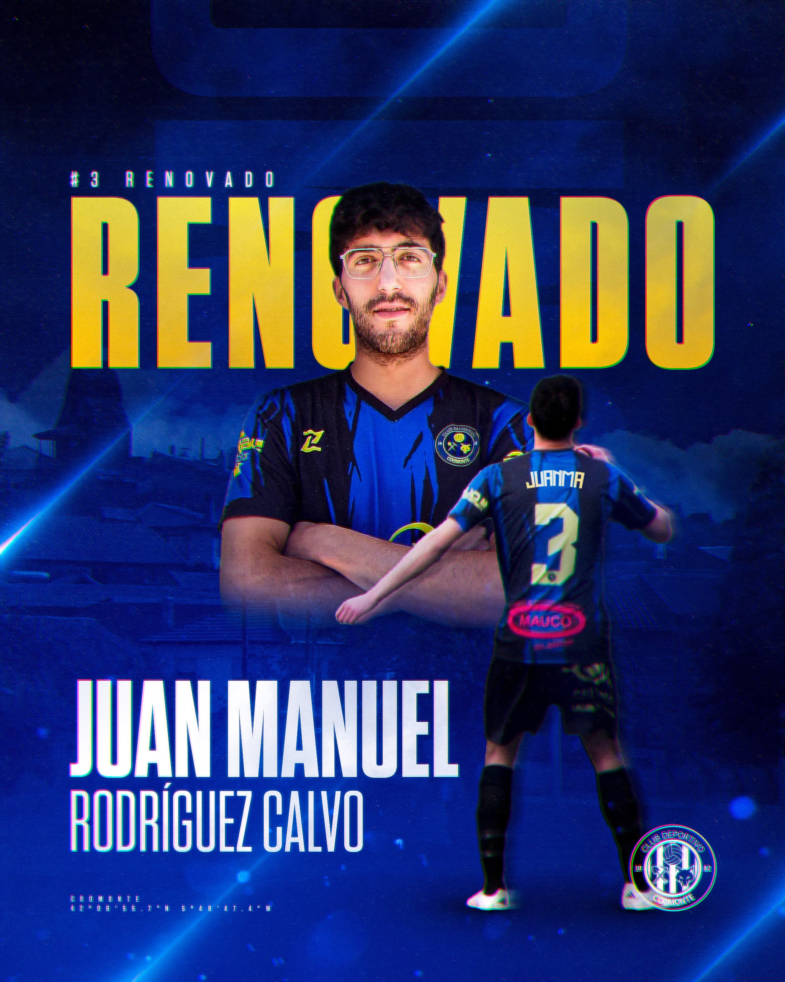 RENOVADO | 

Damos un paso más en la pizarra y vamos a nuestro lateral izquierdo, uno de los de casa, y uno de los capitanes del equipo. Nuestro incansable Juanma, el que deja todo en el campo. Una historia que continúa escribiéndose en nuestra banda izquierda. 

¡Talento, trabajo y compromiso; seguimos juntos! 

¡1, 2, 3, Coomonte, Coomonte, Coomonte! 🖤💙 

#unpueblounescudounailusion | #cdcoomonte