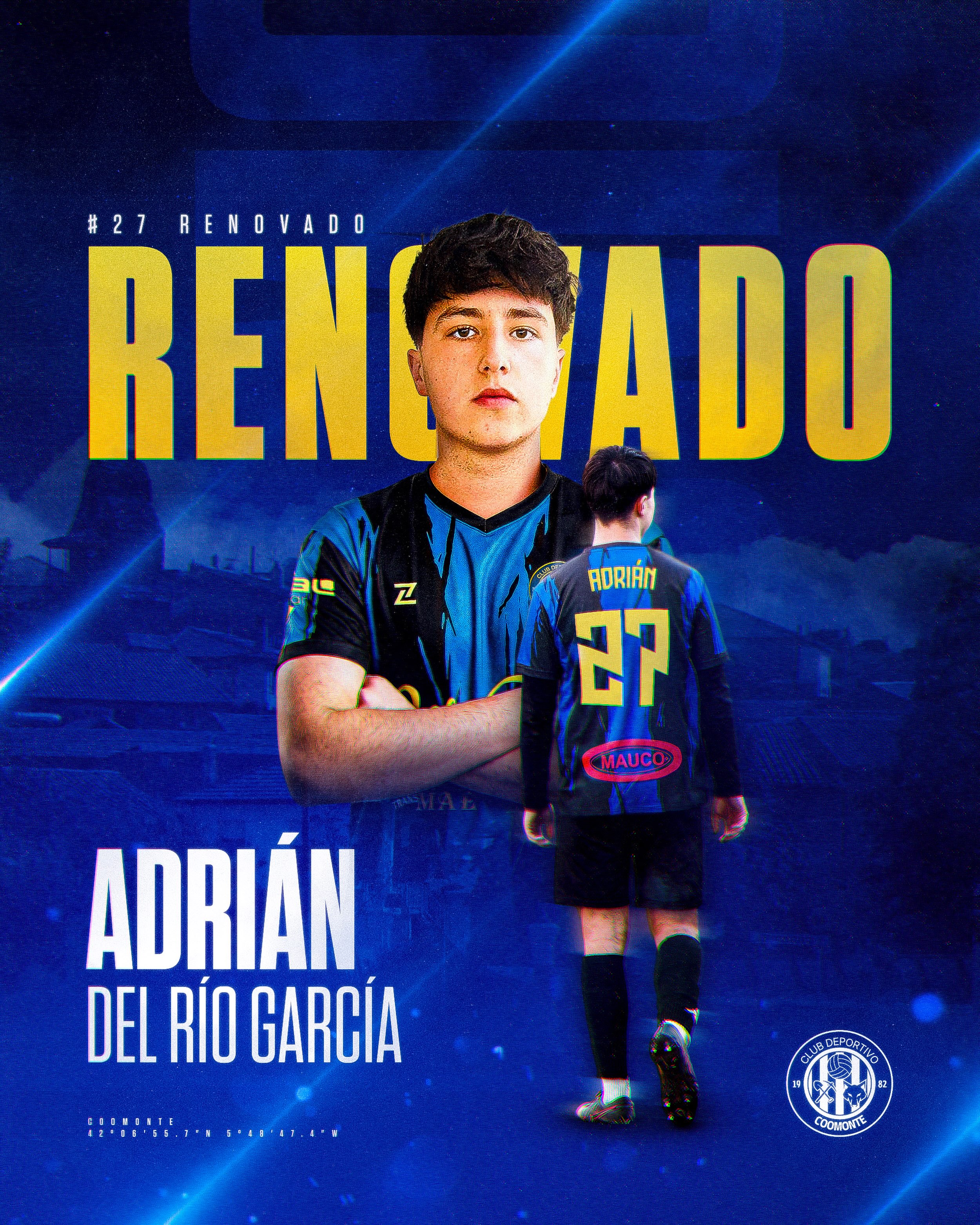 RENOVACIÓN | 

Turno de nuevo de la zaga, turno de Adrián, uno de los últimos en incorporarse la temporada pasada, pero un chaval con caracter, garra, buen toque y mucho va a dar que hablar esta temporada. 

¡Talento, trabajo y compromiso; seguimos juntos! 

¡1, 2, 3, Coomonte, Coomonte, Coomonte! 🖤💙 

#unpueblounescudounailusion | #cdcoomonte