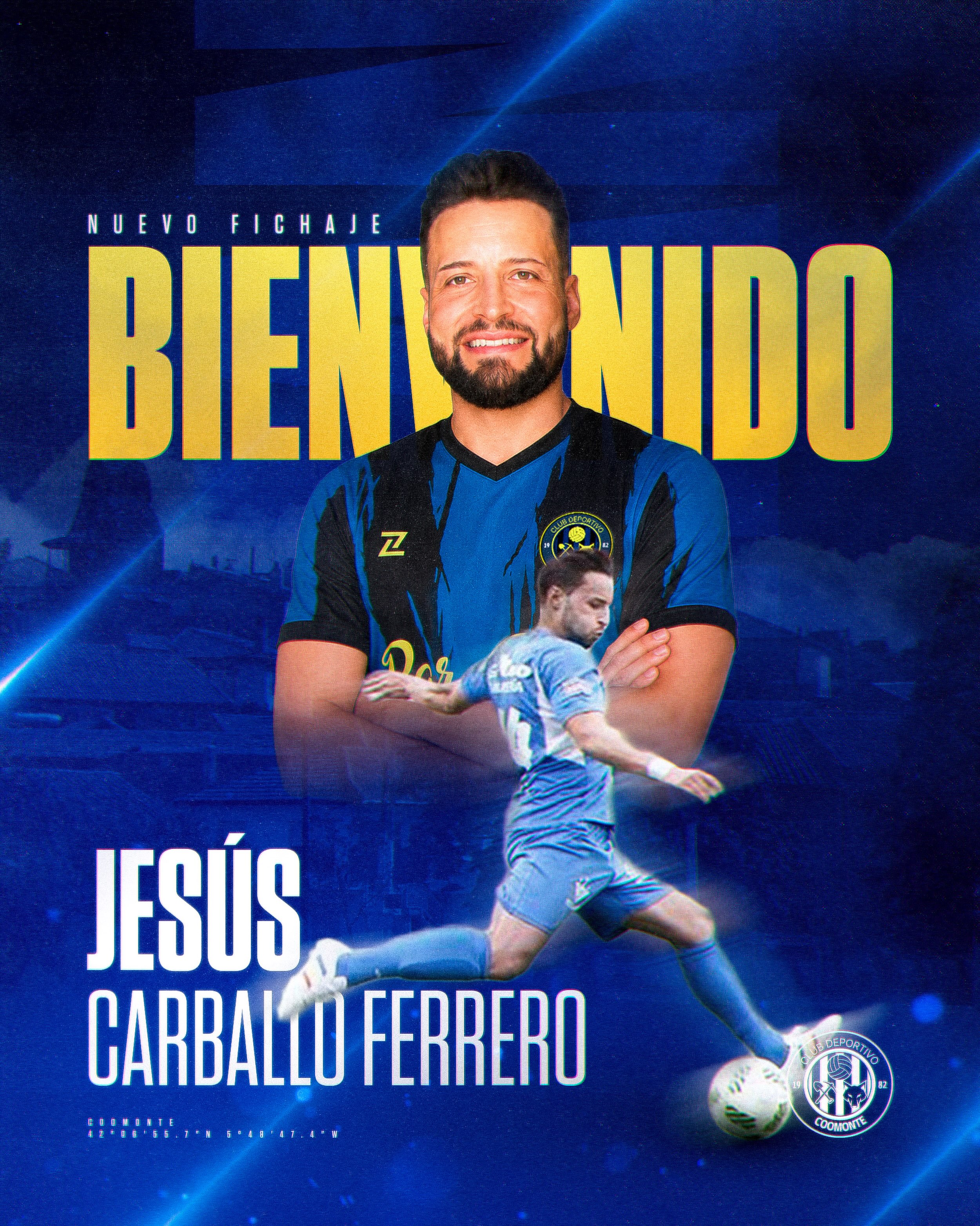 FICHAJE | 

Damos la bienvenida a un jugador top, a Jesús, con pasado en equipos como el Atlético Astorga, La Bañeza FC, CD Santa Croya, Veteranos Zamora y ultimo por el CD Corrales. Jugador ambidiestro que llega a darle un plus al equipo con su gran juego. 

¡Bienvenido a tu nueva casa, Jesús! 

¡Tus éxitos serán los nuestros! 

¡1, 2, 3, Coomonte, Coomonte, Coomonte! 🖤💙 

#unpueblounescudounailusion | #cdcoomonte