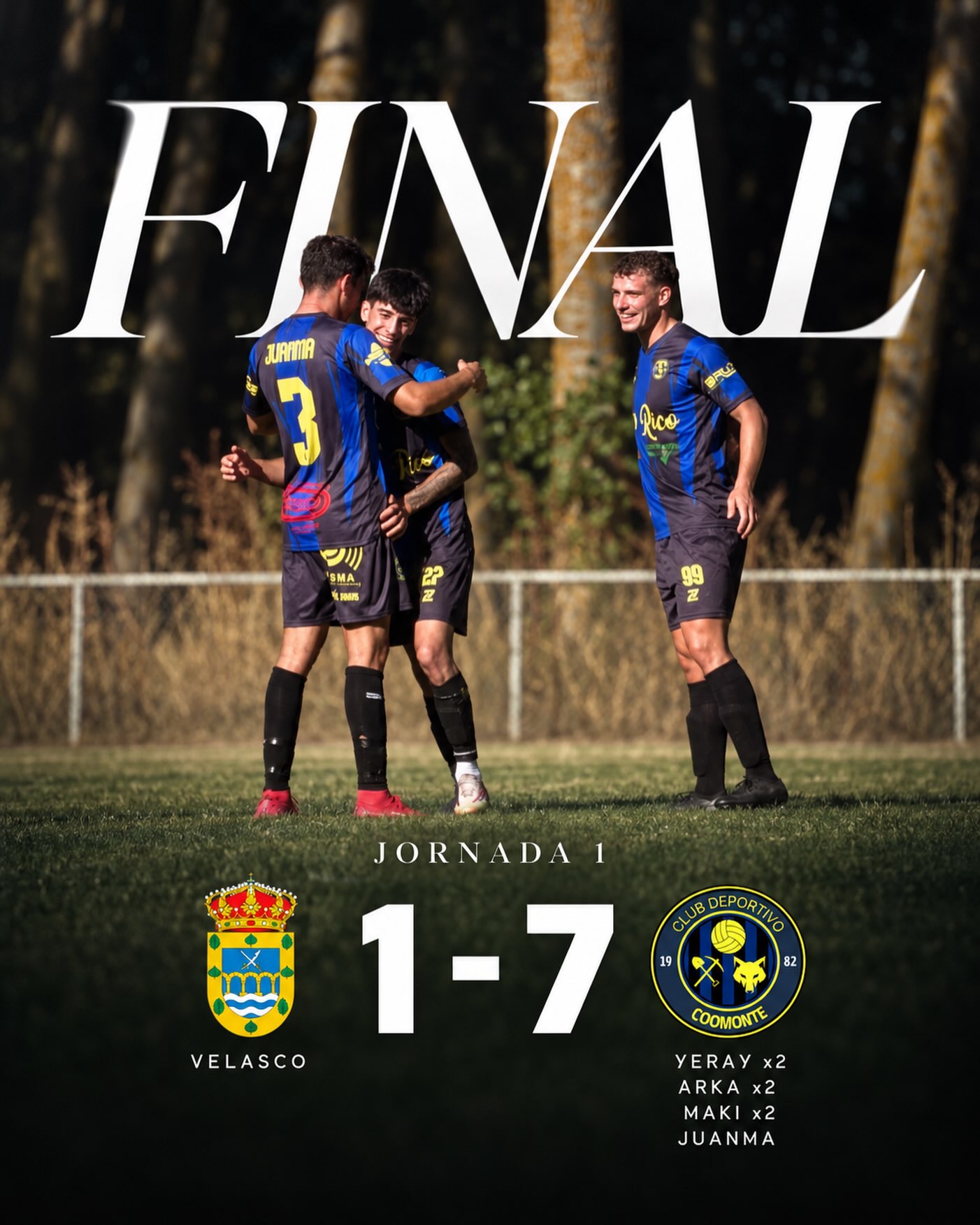 FINAL |
Buen estreno liguero el del equipo en la tarde de hoy. Victoria cómoda para comenzar la competición con buen pie.
Desde ya pensando en el siguiente encuentro en casa que será nuestro primer partido en casa esta temporada.
¡Gracias a toda la afición que nos acompañó en la tarde de hoy!
¡1, 2, 3, Coomonte, Coomonte, Coomonte! 🖤💙
#unpueblounescudounailusion | #cdcoomonte