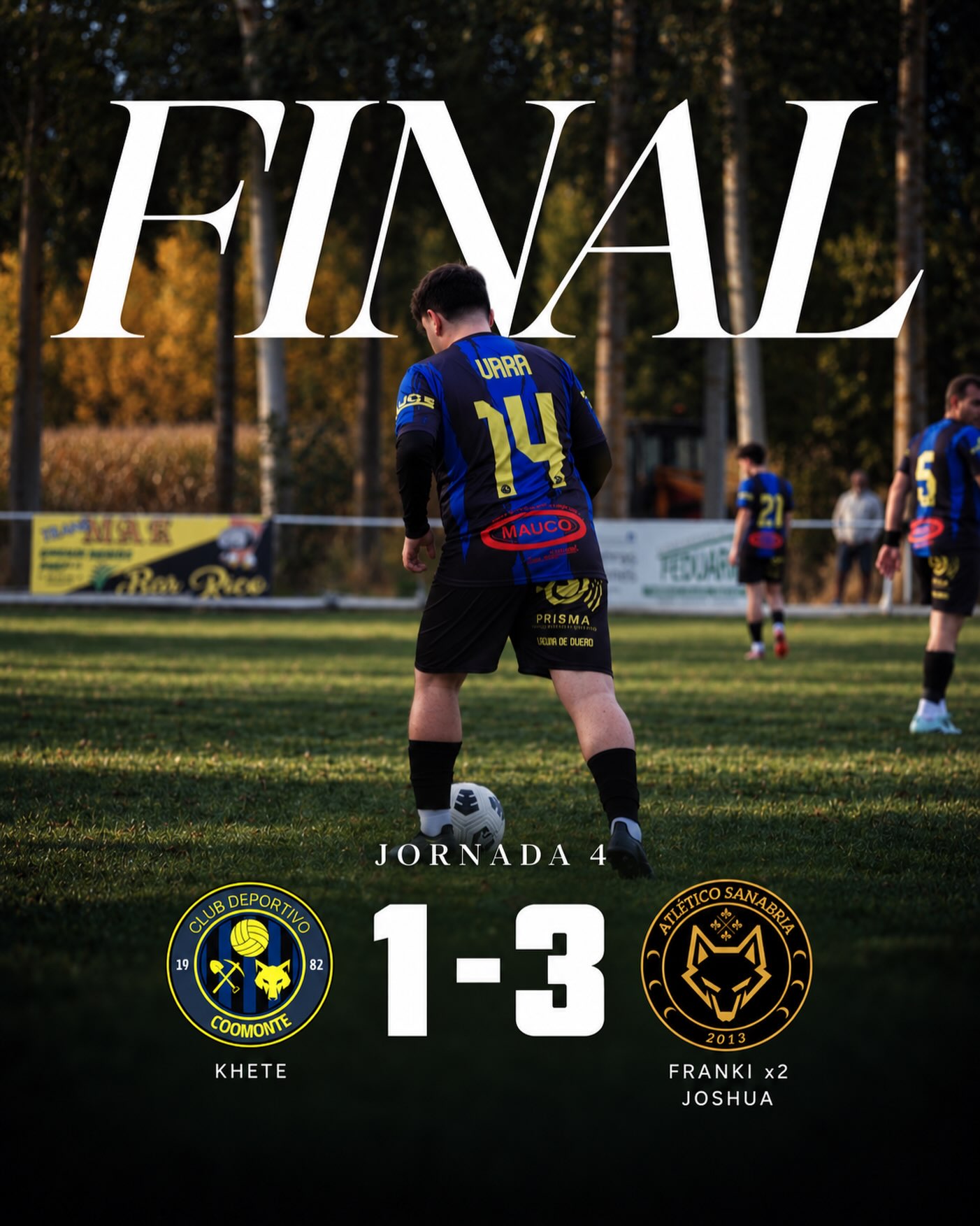 FINAL |
Nueva derrota la que vivimos el sábado en casa pese a ir 1-0 ganando al descanso. No tenemos pruebas, pero tampoco dudas de que el equipo volverá a sonreír.
Ahora toca parón de puente, nos vemos el siguiente fin de semana en Castrogonzalo.
¡1, 2, 3, Coomonte, Coomonte, Coomonte! 🖤💙
#unpueblounescudounailusion | #cdcoomonte