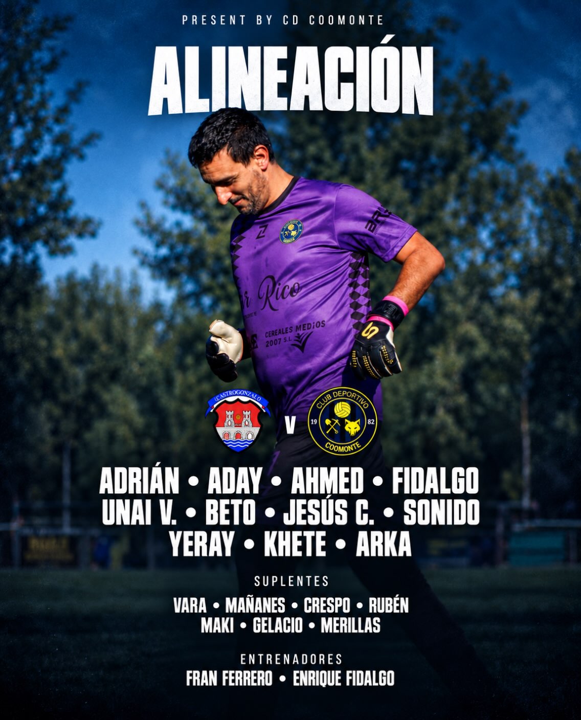 ALINEACIÓN |
Los 11 de inicio ante el @clubatleticocastrogonzalo.
¡1, 2, 3, Coomonte, Coomonte, Coomonte! 🖤💙
#unpueblounescudounailusion | #cdcoomonte